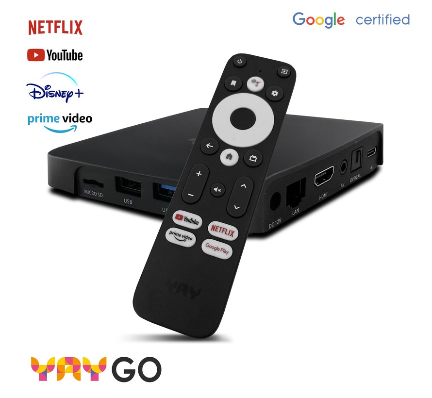 YAY GO 4K UHD OTT IPTV mediaspeler met Chromecast - Android TV