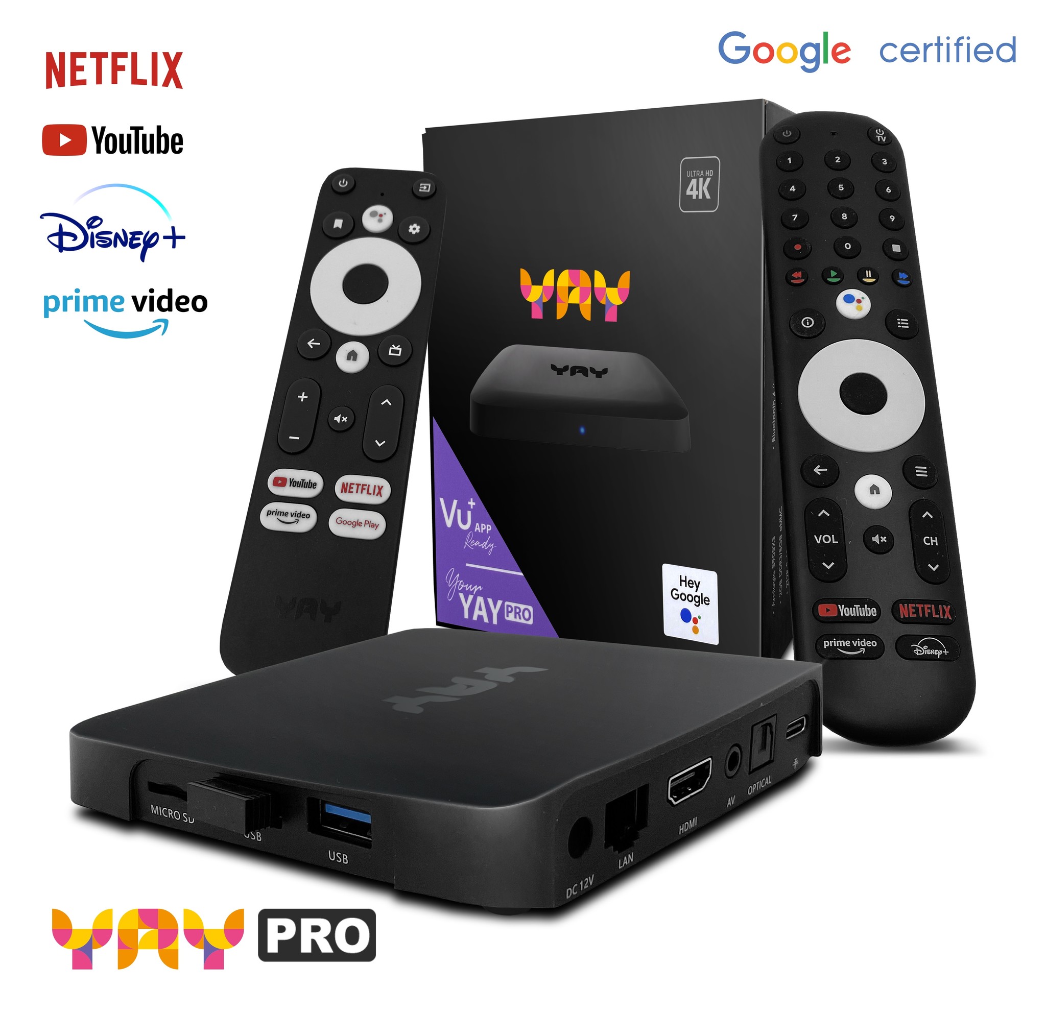 skæbnesvangre Fighter Forsendelse VU+ YAY go pro 4K UHD OTT IPTV mediaspeler met Chromecast - Android TV -  Satelliet winkel CardWriter