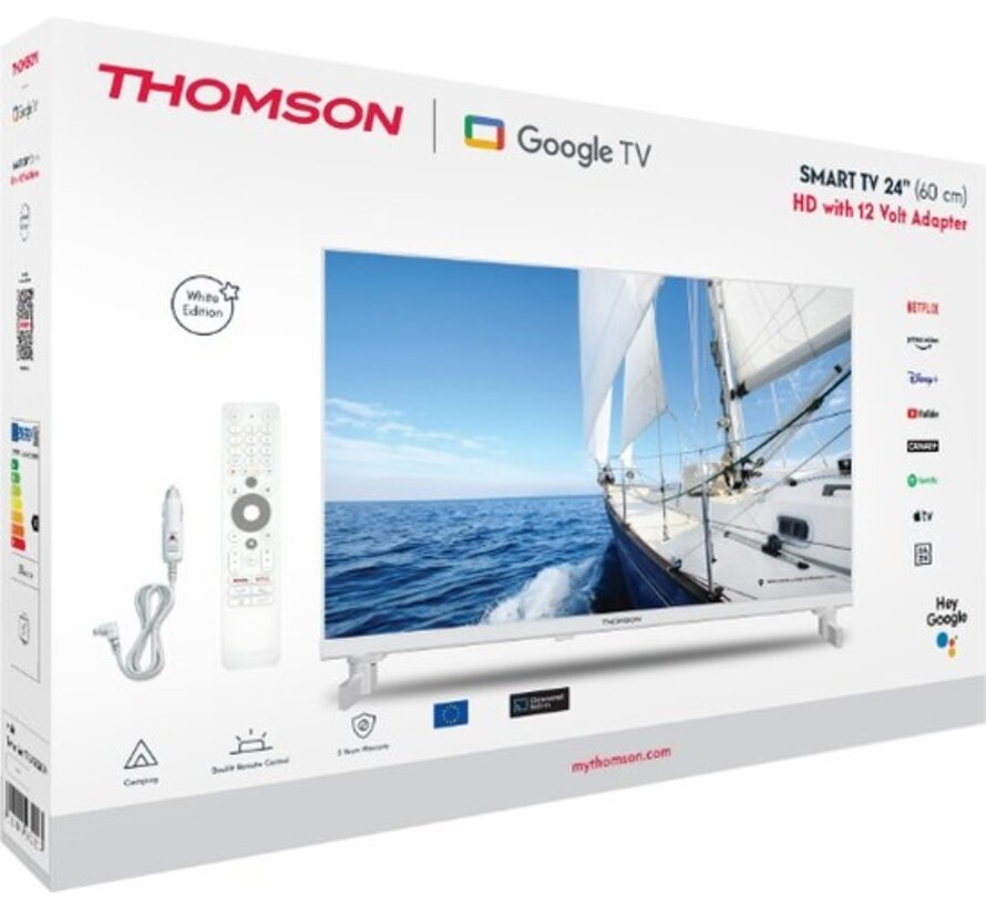 Thomson 24" Google TV - kleur wit - 12V & 220V - DVB-S2/C/T2