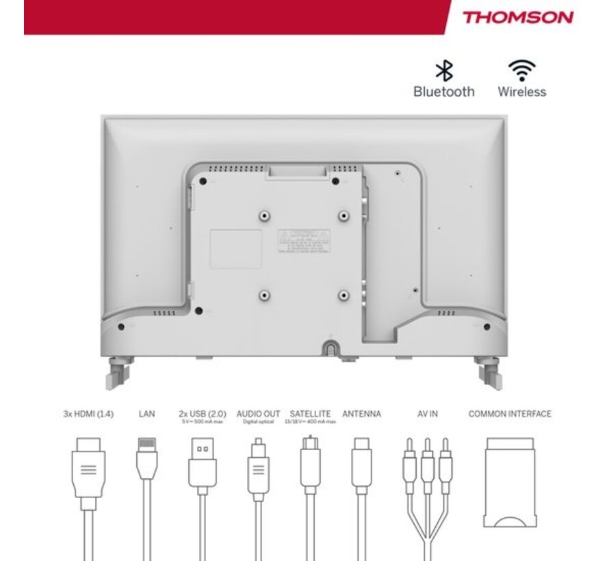 Thomson 24" Google TV - kleur wit - 12V & 220V - DVB-S2/C/T2