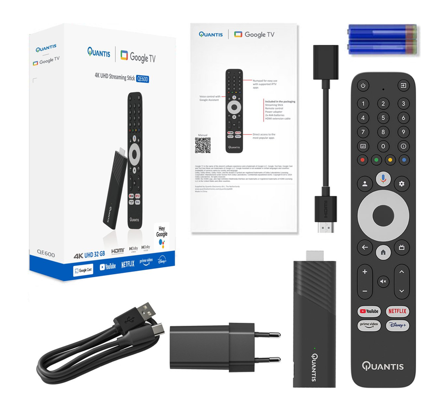 Quantis QE600 - GoogleTV - 4K - (32GB) met Chromecast HDMI stick