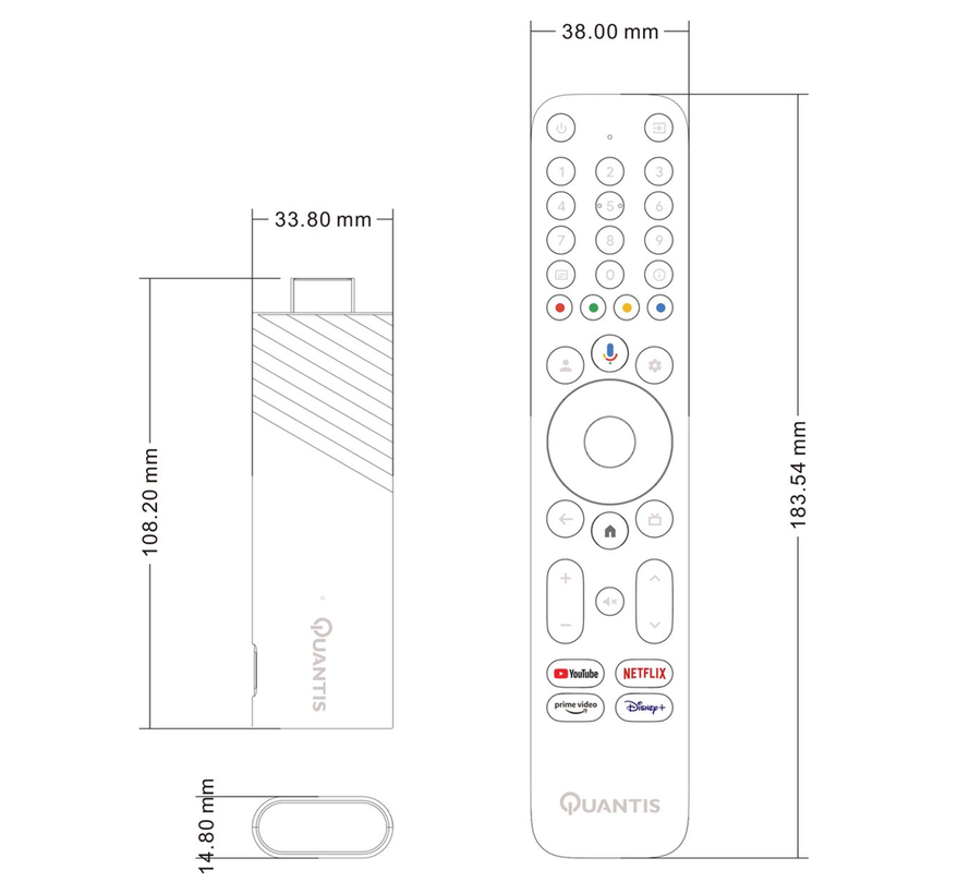 Quantis QE600 - GoogleTV - 4K - (32GB) met Chromecast HDMI stick