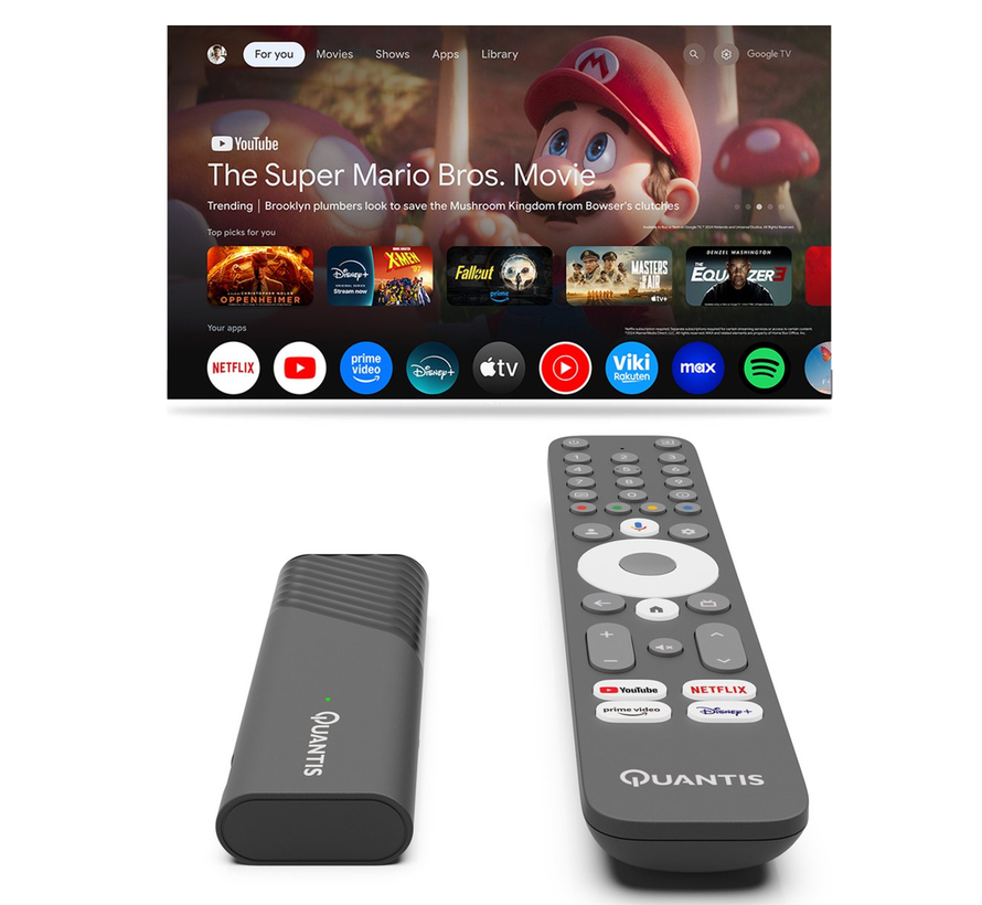 Quantis QE600 - GoogleTV - 4K - (32GB) met Chromecast HDMI stick