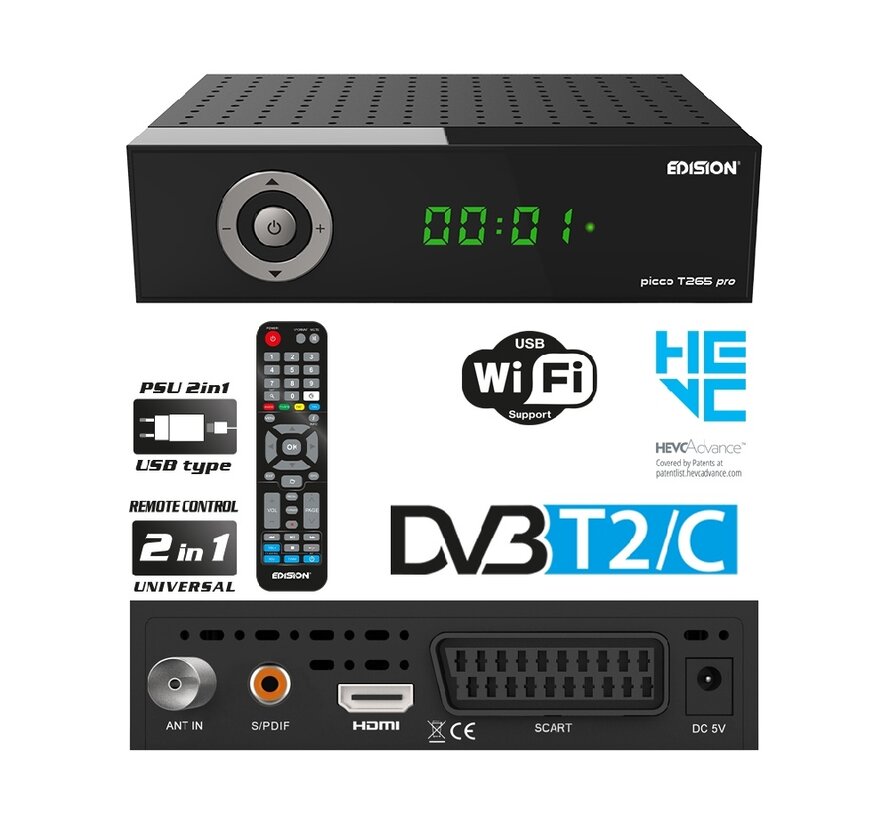 Edision Picco T265 PRO HD - DVB-T2C H.265 HEVC