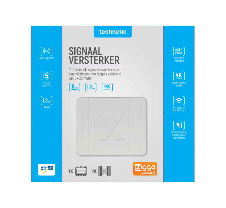Technetix FRA-752X 0/2/4/8db versterker DOCSIS 3.1 - Ziggo geschikt