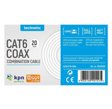 Technetix Technetix combikabel: CAT6/C18 - 20 meter CAT6 + Coax RG59T Eca