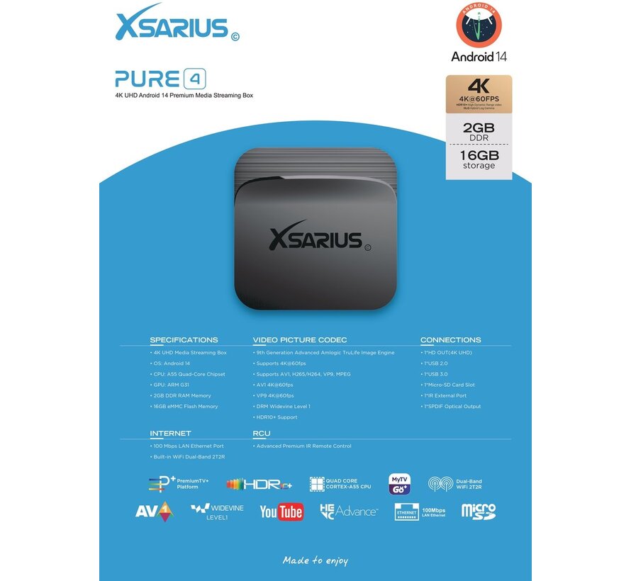 Xsarius Pure 4 UHD - 4K Android 14 Media Player