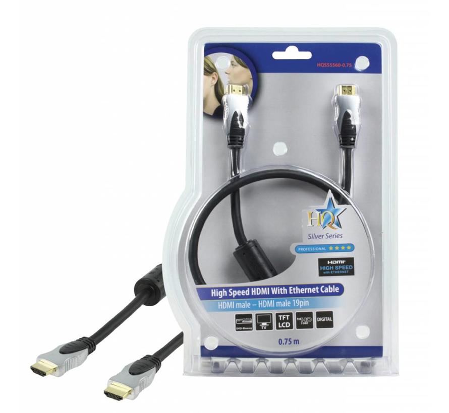 HDMI kabel Hoge kwaliteit High Speed met ethernet 0,75 m