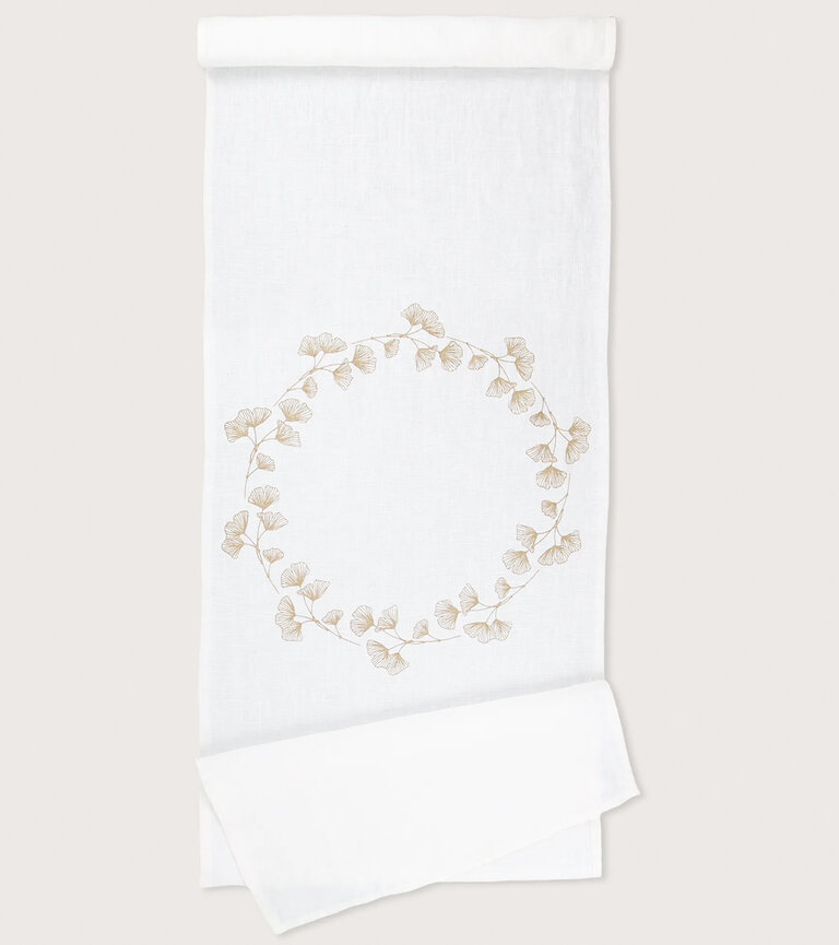 weißes Leinen mit goldenem Druck