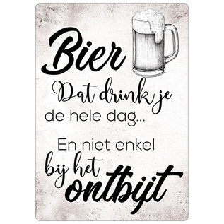 Creatief Art Spreukenbordje: Bier Dat Drink Je De Hele Dag... En Niet Enkel Bij Het Ontbijt! | Houten Tekstbord