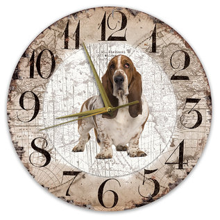 Creatief Art Houten Klok - 30cm - Hond - Basset Hound