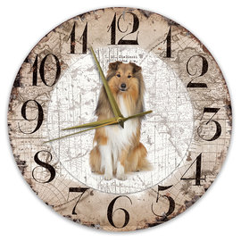 Creatief Art Houten Klok - 30cm - Hond - Shetland Scheepdog (Sheltie)