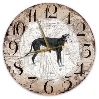 Creatief Art Houten Klok - 30cm - Hond - Windhond zwart