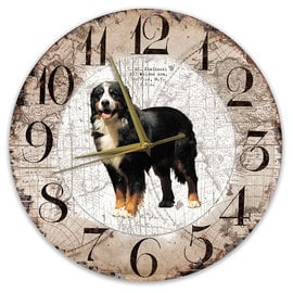 Creatief Art Houten Klok - 30cm - Hond - Berner Sennen