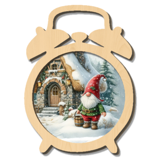 Creatief Art Gnome in de sneeuw  - Houten Wekker 01