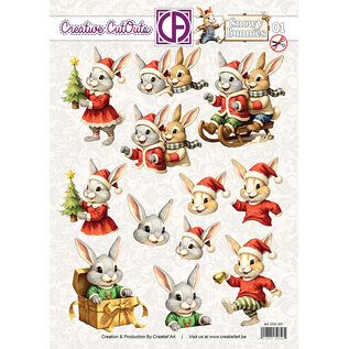 creatief art Feuille alvéolée 3D - Snowy Bunnies 01