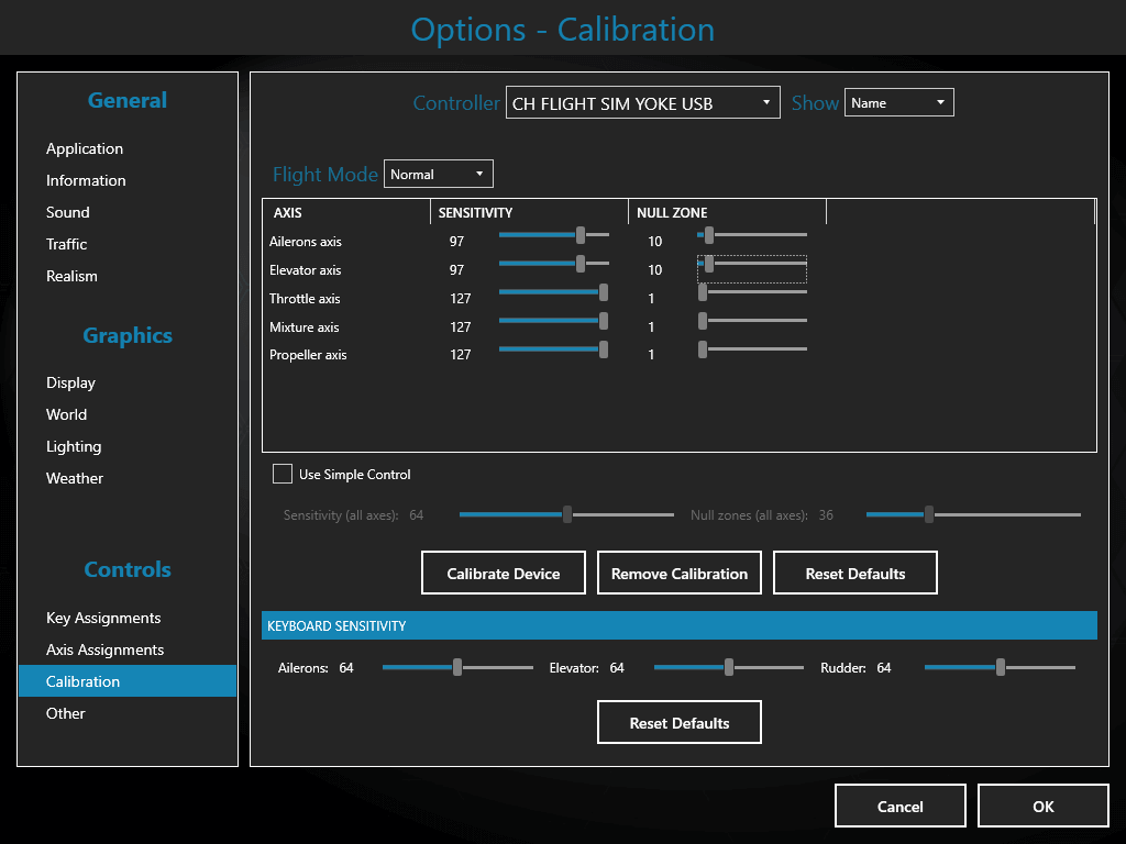 Prepar3D Kalibreren van de flight simulator Yoke in Prepar 3D