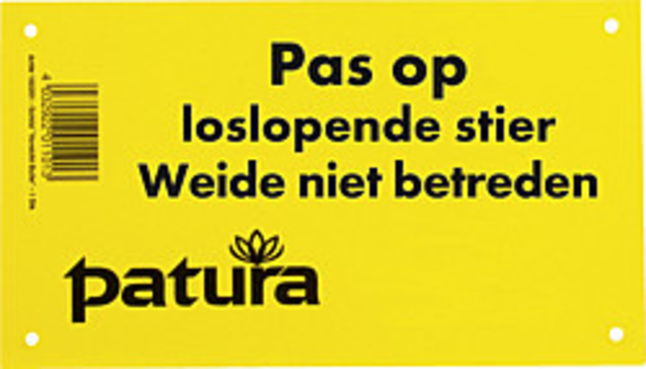 Patura Waarschuwingsbord "Loslopende stier, weide niet betreden" Patura Waarschuwingsbord "Loslopende stier, weide niet betreden"