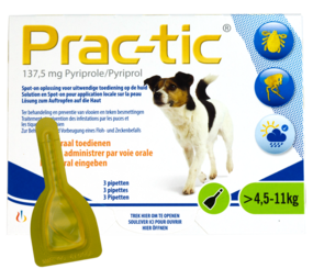 Prac-Tic Vlooiendruppels Hond 3 pipetten (4,5 tot 11 kg) Prac-Tic Vlooiendruppels Hond 3 pipetten (4,5 tot 11 kg)