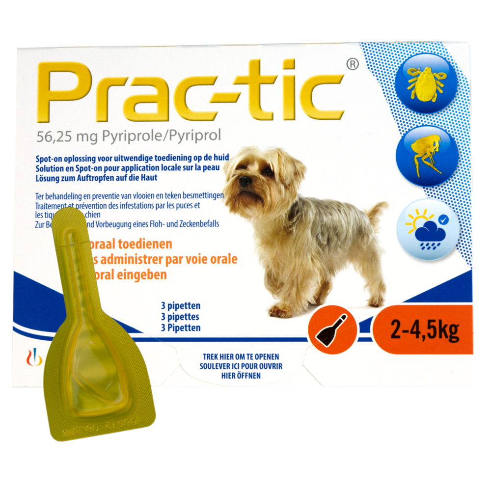 Practic Vlooiendruppels Hond 3 pipetten (2 tot 4,5 Kg) Agridiscounter