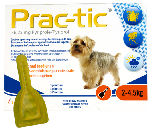 Prac-Tic Vlooiendruppels Hond 3 pipetten (2 tot 4,5 kg) Prac-Tic Vlooiendruppels Hond 3 pipetten (2 tot 4,5 kg)
