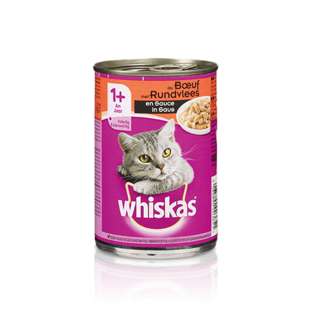 Whiskas Blik 1+ in Saus met Rund 400 gram Whiskas Blik 1+ in Saus met Rund 400 gram