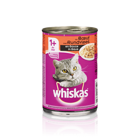Whiskas Blik 1+ in Saus met Rund 400 gram Whiskas Blik 1+ in Saus met Rund 400 gram