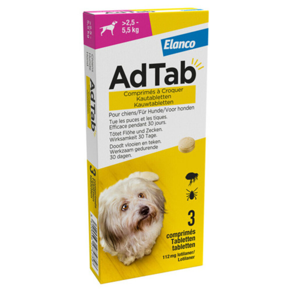 adtab kauwtablet voor honden 2,5 - 5,5 kg 3 stuks adtab kauwtablet voor honden 2,5 - 5,5 kg 3 stuks