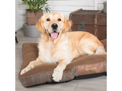 Geruit Hondenbed 100x70cm met Anti-Slip Onderzijde - Wasbaar - Scruffs Windsor in Grijs en Bruin