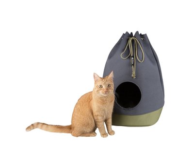 Opvouwbaar Katoenen Kattenhuis inclusief Kussentje - District 70 CASA - in Cognac of Mosgroen - 45x45x60cm - Diameter opening 17cm