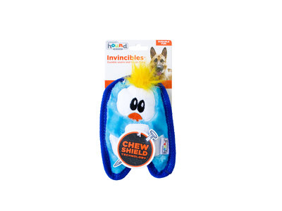 Stevige knuffel voor kleine honden met Speciale Onverwoestbare Pieper - Outward Hound Invincibles - Chicky Geel / Penguin Blauw of Puppy Bruin