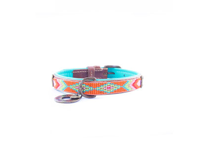 Leren hondenhalsband met kraalpatroon - Dog with a Mission Tiger Lilly - in XXS tot XXL