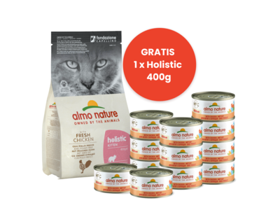 Almo Nature Kittenpakket voor Kittens - 1 zakje Holistic 400g + 12 blikjes HFC 70g Kitten