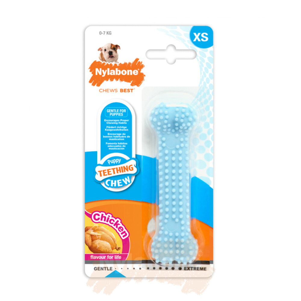 Nylabone Nylabone Puppy kauwbot voor wisselgebit met kipsmaak In roze of blauw XS