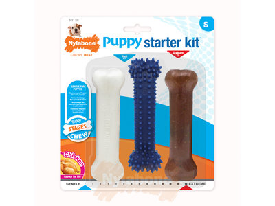 Puppy Starterkit Triopack kauwbotten met kipsmaak voor wisselgebit - Nylabone - Small