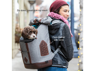 Stijlvolle Hondenrugzak voor kleine honden met diverse opbergvakken voor honden tot 11kg - Kurgo K9 Rucksack- Grijs 50x41x23cm