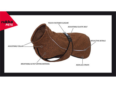 Rukka Pets Comfy Jacket - Warme fleece jas voor honden - 9 maten - Bruin, grijs