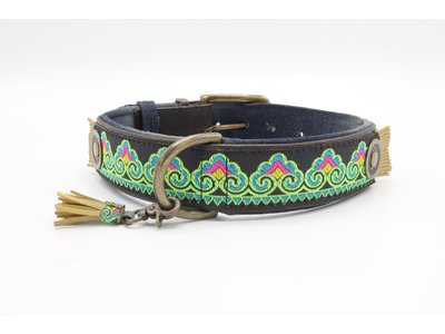 Montana Sky stoere hondenhalsband van leer en denim