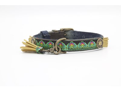 Montana Sky stoere hondenhalsband van leer en denim