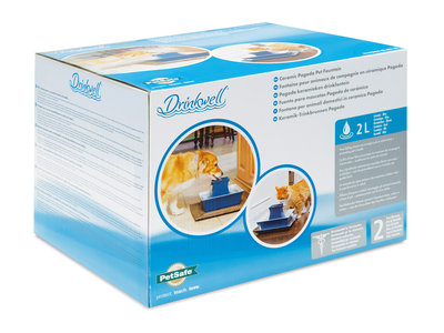 Drinkwell® Pagoda keramieken drinkfontein 2liter met vervangbare filter - Rood of Blauw
