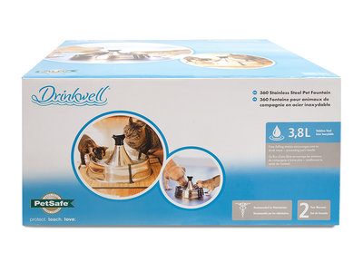 PetSafe Drinkwell® 360 Stainless Steel Pet Fountain - RVS drinkfontein voor katten en honden - Met max. 5 vrijvallende waterstromen - Rond design, van alle kanten bereikbaar - 3,8 liter