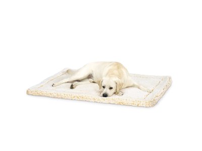 HuggleHounds - Wasbare Fleece Hondenmat van Lamswol voor benches of als los kussen - In Naturel of Grijs - S/M/L/XL/XXL