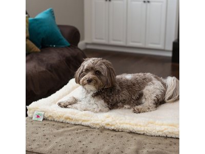 HuggleHounds - Wasbare Fleece Hondenmat van Lamswol voor benches of als los kussen - In Naturel of Grijs - S/M/L/XL/XXL