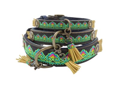 Montana Sky stoere hondenhalsband van leer en denim