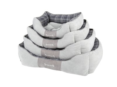 Stevige Hondenmand van Hoogwaardige Chenille stof met anti-slip onderzijde - Scruffs Highland Box Bed - Blauw, Rood of Grijs in S/M/L/XL