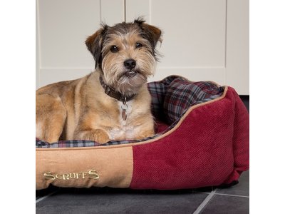 Stevige Hondenmand van Hoogwaardige Chenille stof met anti-slip onderzijde - Scruffs Highland Box Bed - Blauw, Rood of Grijs in S/M/L/XL