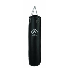 FITNESS MAD Club Pro Leather Punch Bag 120 x 35cm (circa 27kg) Premium leder swivel hoogwaardige 4 punts ketting Zwart