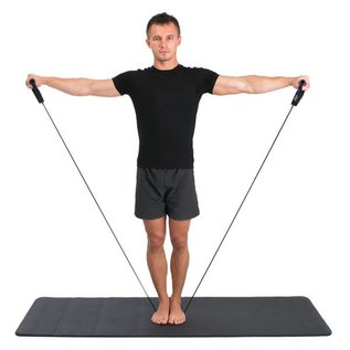 FITNESS MAD Resistance Tube Studio Level 2 Medium 1.3 meter (3x stretch) Rubber Nylon Soft grip zonder verpakking Zwart Roze