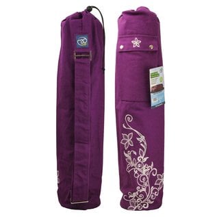 FITNESS MAD Wildflower Yoga Mat Bag 63 x 14.5cm 100% katoenen draagtas met opbergvak en draaggordel voor matten tot 183 x 61 x 0.6 cm donker Paars