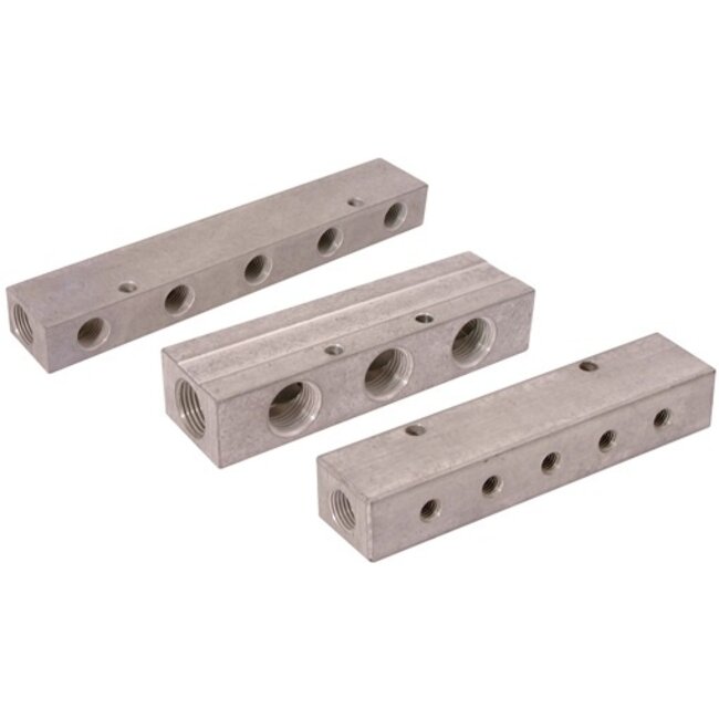 AIR-PRO - Enkel verdeelblok - aluminium - 1/2'' Inlaat - 1/4'' uitgang
